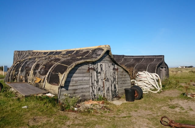 Lindisfarne island riuso dele vecchie barche da pescatori
