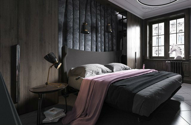 camera da letto dark con rosa